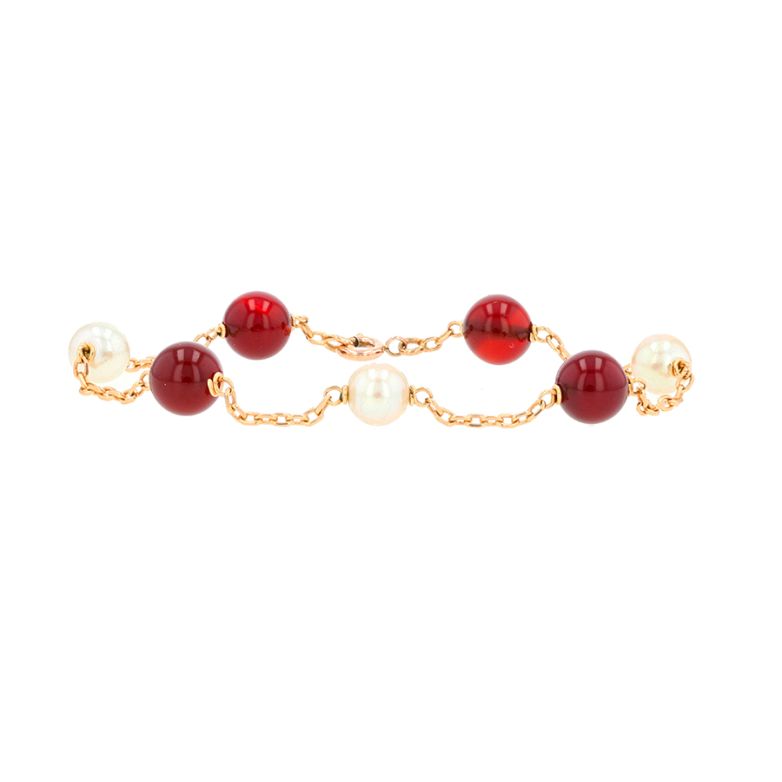 Bracelet calcedoines et perles de culture or jaune 8.50g Comme neuf -  reconditionné disponible sur Gemme Les Bijoux
